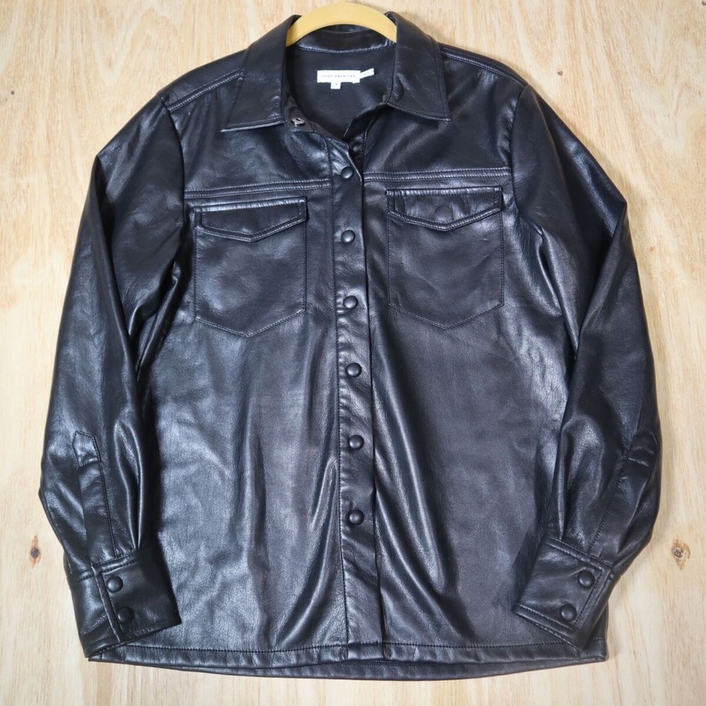 GOOD AMERICAN Faux Leather Shirt Women's Size Small Black